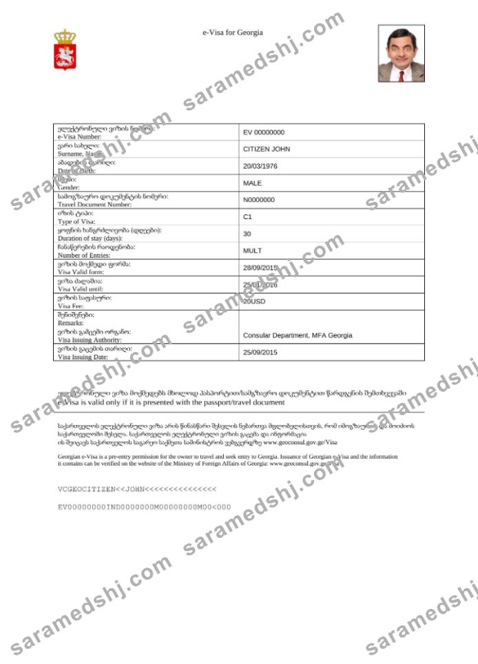 Georgia e-visa in Word and PDF template